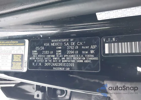 2024 Kia Forte Lxs из США, поврежденный, VIN 3KPF24AD3RE813169